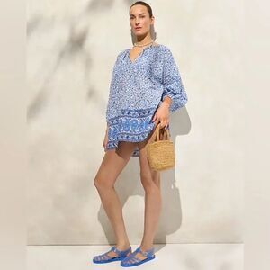 J. Crew Cotton Voile Tunic in Bandana Block Print Cover-Up Size Medium